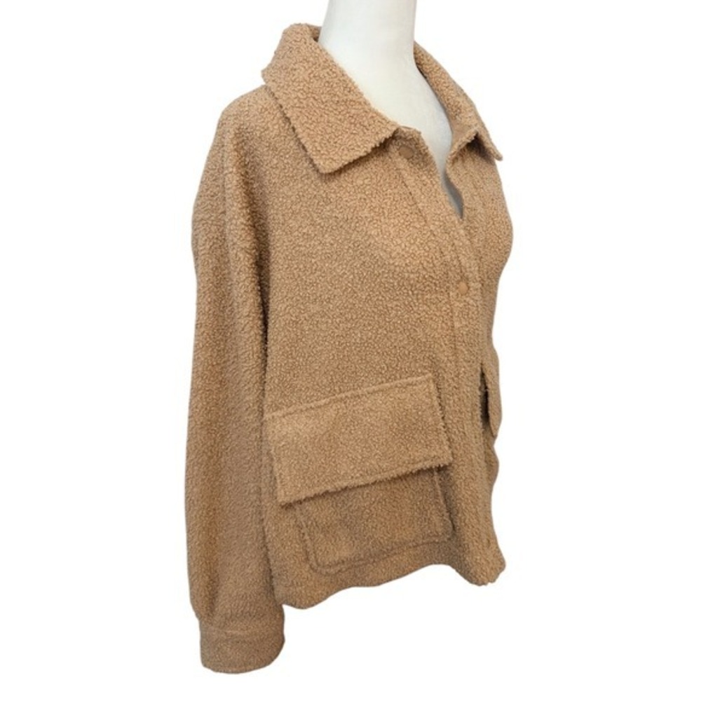 My Style Teddy Sherpa Fleece XL Button Front Shacket Jacket Tan - Picture 4 of 8